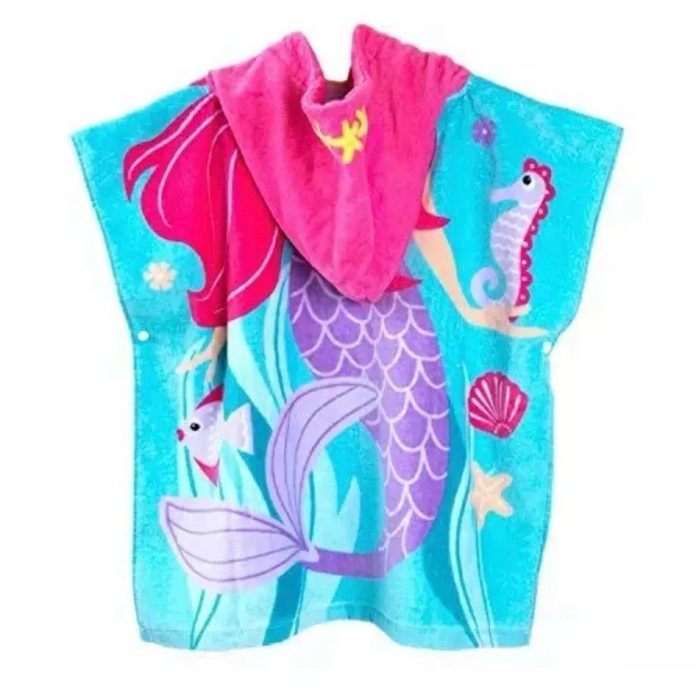 Mermaid Hooded Towel for Kids - Pink and Blue